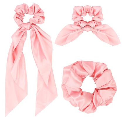 Silk Scrunchies Satin Silk Pink Elastic Hair Scrunchies Ties Bows Ribbon Accessories Knotted Bows for Women Girls Hair Valentine's Day Gifts - color: Pink