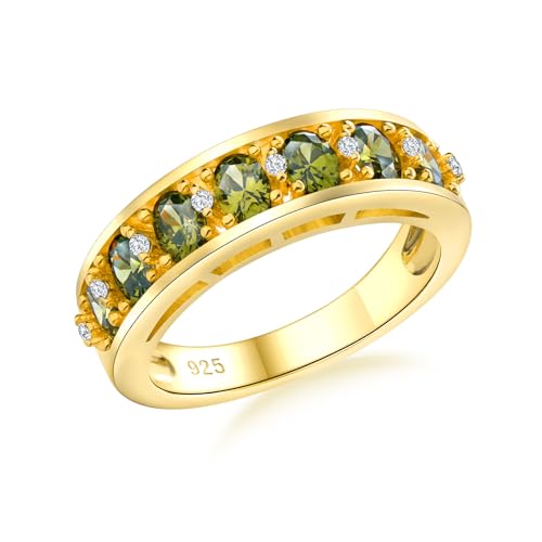 Amethyst Emerald Ruby Sapphire Wedding Band Anniversary Women Rings | 925 Sterling Silve|Hypoallergenic|Standard Size|Ruby|Sapphire|Emerald|Wedding Anniversary Jewelry|Genstone Ring|Holiday Gifts - color: Peridot & Gold