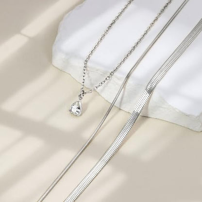 Layered Necklaces for Women,14k Gold Plated Dainty Necklace Stack Set Non Tarnish Adjustable Silver Stainless Steel CZ Heart Circle Pendant Paperclip Choker Herringbone Snake Chain Jewelry - style: CZ Layered Necklace-Silver
