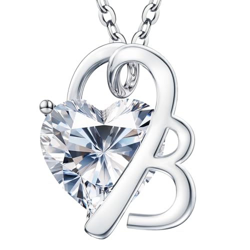 ForeverLove Heart Necklaces for Women, 4-2 Carats Heartshap Moissanite, Silver Pendant Jewelry, Anniversary Birthday Gifts for Wife, Girlfriend, Daughter, Mom - style: B Initial 3.0 Carats Heart Moissanite Sterling Sliver Necklace