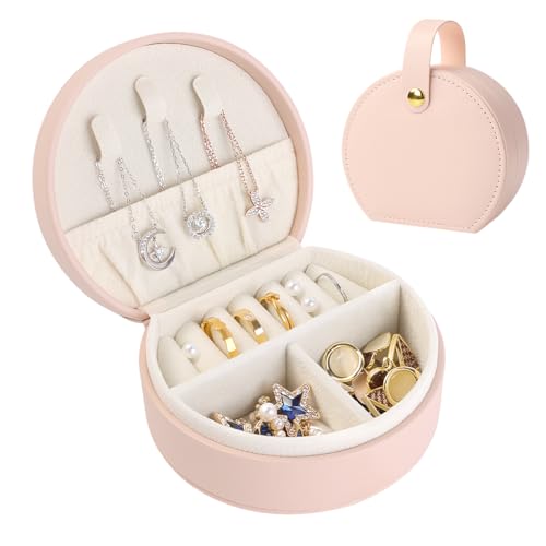 Mini Jewelry Box Organiser, Travel Jewelry Box for Women Small PU Leather Jewellery Storage Case with Zipper Portable Jewelry Gift Box for Rings Earrings Necklace for Women Girls - Bright Pink - color: Bright Pink