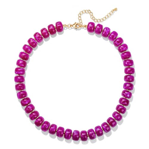 Chunky Beaded Necklaces for Women，Minimalistic Modern Jewelry | Colorful Boho Collar Necklace, Large Round Beads Resin Choker Necklace, Y2K Summer Beach Jewelry for Women - color: purple