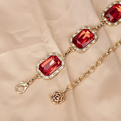 ILuvatar Green Glass Diamond Chain Belt - Metal Women's Western Style Dress Belt - color: Gold-s-red