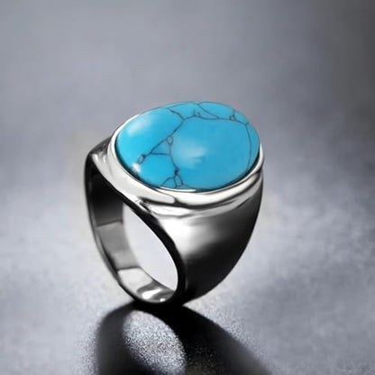 Turquoise Ring for Men Stainless Steel Classical Statement Band Ring Size 7-12 - color: A