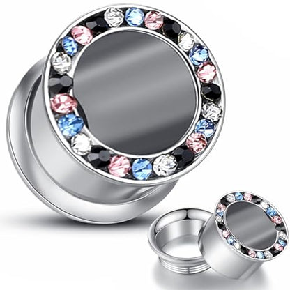 WBRWP 2pcs Hollow Gold Stainless Steel with Zircon Ear Plugs Tunnels - Ear Expander - Ear Gauges Stretcher Body Piercing Jewelry 8g-5/8 - color: Silver with Colorful CZ