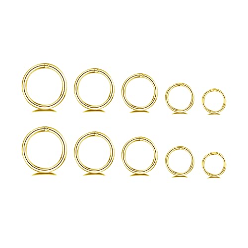 5Pairs Surgical Stainless Steel 16G Sleeper Cartilage Daith Tiny Small Hoop Earrings Mini Septum Hinged Clicker Nose Ring Helix Tragus Piercings Unisex Fashion Huggie Hoops Set 6-14MM - color: Gold