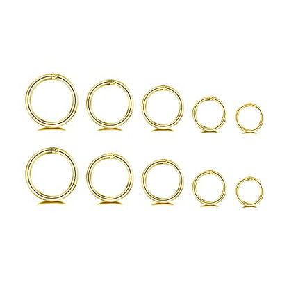 5Pairs Surgical Stainless Steel 16G Sleeper Cartilage Daith Tiny Small Hoop Earrings Mini Septum Hinged Clicker Nose Ring Helix Tragus Piercings Unisex Fashion Huggie Hoops Set 6-14MM - color: Gold