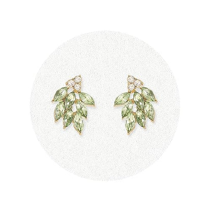 Rhinestone Stud Earrings for Women Small Dainty Crystal Cluster Drop Earrings for Girls Cute Costume Jewelry for Bridal Wedding Party Gift - color: Light Green