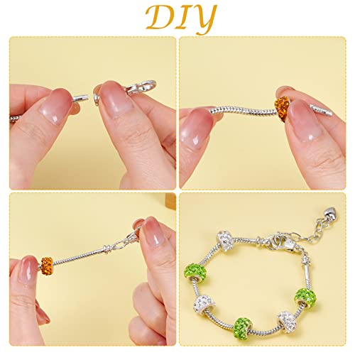 tiggell 10pcs Chain Bracelets Kit Silver Plated Snake Chain with Heart Lobster European Charm Bracelet for Christmas DIY Women Jewelry Findings Bracelet Making (Silver) - color: Silver