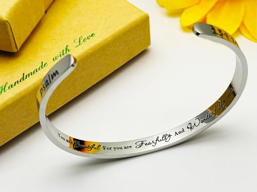 Dczosily Inspirational Bracelets for Women Stainless Steel Cuff Bracelet Engraved Jewelry Motivational Bangles Personalized Gifts for Best Friend/Mom - style: 01Friend-You are Beautiful For you are Fearfully And Wonderfully made