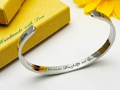 Dczosily Inspirational Bracelets for Women Stainless Steel Cuff Bracelet Engraved Jewelry Motivational Bangles Personalized Gifts for Best Friend/Mom - style: 01Friend-You are Beautiful For you are Fearfully And Wonderfully made