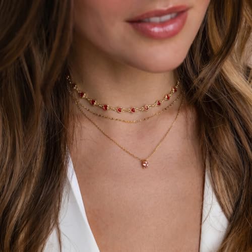 Colorful Necklace for Women,14K Gold Plated Chain With Crystal Necklace Womens Statement Cute Trendy Surfer Beach Choker Necklaces Gifts - color: Red Heart