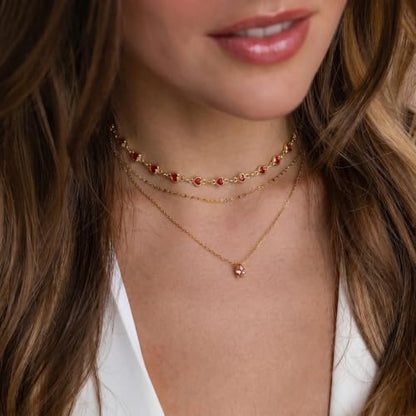 Colorful Necklace for Women,14K Gold Plated Chain With Crystal Necklace Womens Statement Cute Trendy Surfer Beach Choker Necklaces Gifts - color: Red Heart