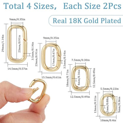 SUNNYCLUE 1 Box 8Pcs Real 18k Gold Plated Spring Oval Rings Connector Carabiner Metal Spring Key Ring Trigger Keyring Buckle Clip Snap for DIY Keychain Lanyard Bag Purse Craft Jewelry Making Supplies - color: 1 Box 4 Styles 8pcs Real 18k Gold Plated Rings