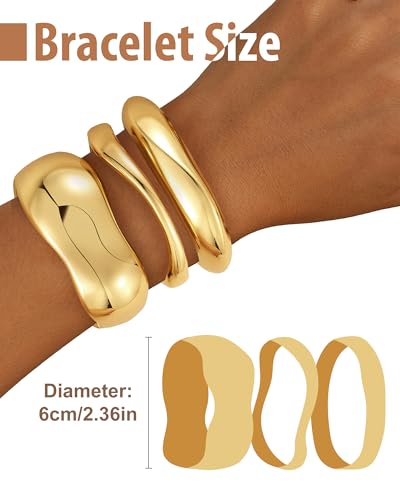 Chunky Gold Bangle Bracelets for Women, Gold Twist Cuff Bracelet | Trendy Stackable Bangles Set Fashion Jewelry Gifts - color: 3PCS Gold