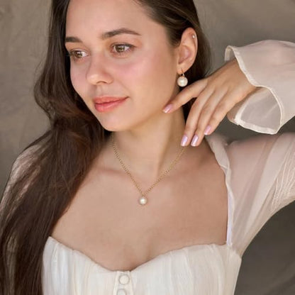 925 Sterling Silver Hoop Handpicked AAA+ Quality 7.5-8mm White Freshwater Cultured Pearl Dangle Drop Earrings Jewelry for Women - color: 10. Gold Plated Handle