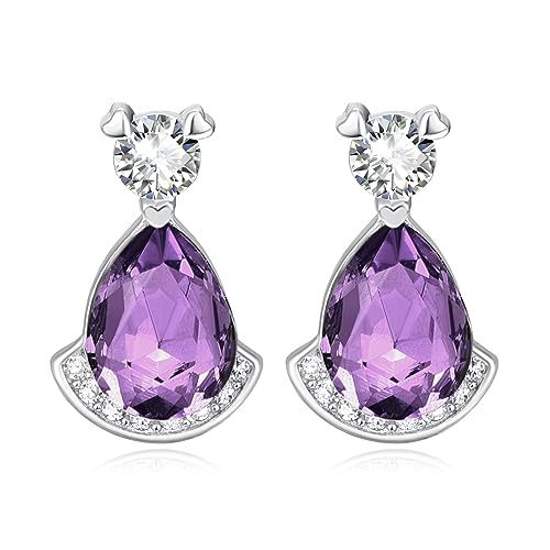 Birthstone Teardrop Crystal Stud Earrings for Women 925 Sterling Silver Solitaire Studs Halo Earrings for Birthday Gifts Teardrop Earrings for women - style: B February
