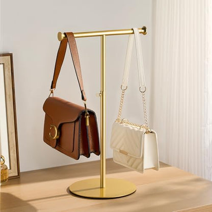 niffgaff 15"-24" T Bar Purse Display Stand Tabletop | Adjustable Height Handbag Holder, Countertop Hanging Rack for Lanyard, Long Necklace, Jewelry, Scarf, Gold - color: Gold
