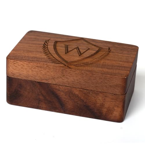 Mens Initial Cufflinks and Tie Clip A-Z Alphabet Letter Black Stainless Cuff Links Tie Bar with Engraved Walnut Wood Box Groom Groomsman Wedding Set - style: Classic-W