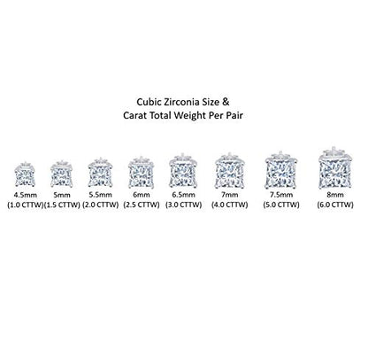 MAX + STONE Plated Sterling Silver Cubic Zirconia Stud Earrings (Round & Princess) - size: 5.5 MM, style: Princess