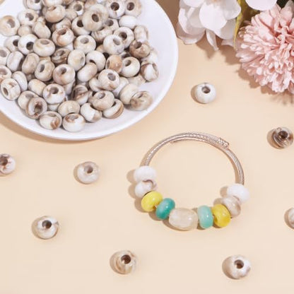 150PCS 14x8mm Khaki Acrylic European Large Hole Rondelle Spacer Beads with Storage Box, Loose Beads for Bracelet Necklace Earring Hair DIY Jewelry Making - color: Khaki