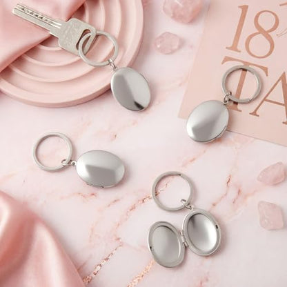 Liliaafar 4 Pcs Silver Stainless Steel Locket Keychains | Keychains That Hold Pictures for Women Mom Chirstmas Gifts - style: Oval