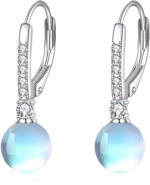 TIGER RIDER Pearl Earrings 925 Sterling Silver Leverback Hypoallergenic Drop Earring Jewelry for Women Birthday Gifts - style: Moonstone2