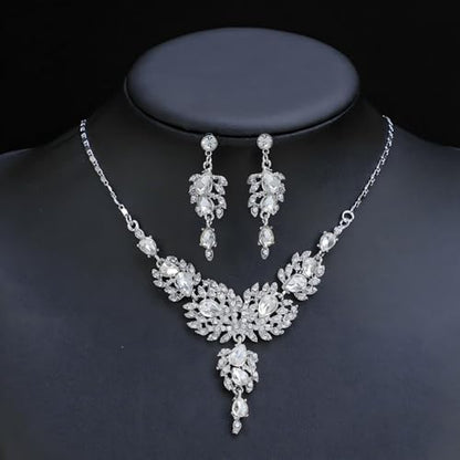 3PCS Silver Wedding Jewelry Set for Women Brides Rhinestone Necklace Earrings Bracelet Bridal Wedding Jewelry Sets for Bridesmaid Prom Costume Accessories Jewelry - color: 4#