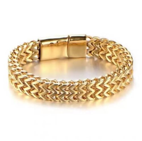 Stainless Steel Double Row Braided Cuban Chain Bracelet Men Jewelry | Bracelet Double Row Square Chain Men's Hip Hop Fashion Party Gold and Silver Chain - Gift for Husband, Son, Father - color: gold, size: 21cm