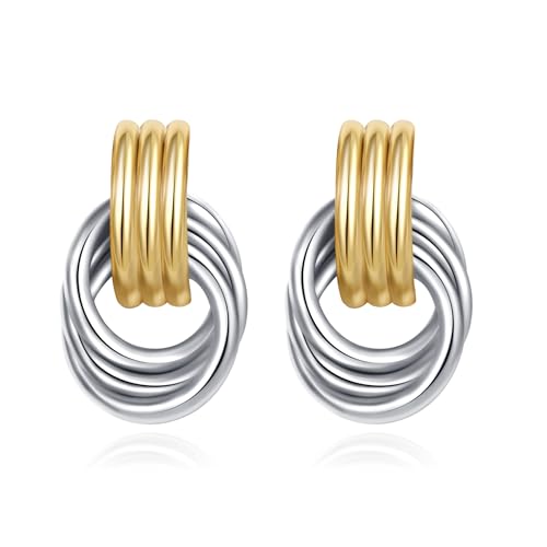 SHERLOVE Chunky Knot Gold Earrings Women Statement Drop Dangle Earrings | 14K Gold Plated Hypoallergenic Lightweight,Trendy Dainty Elegant Cute,Women Gold Jewelry Fashion Accessories Gifts - color: Knot Gold with Silver