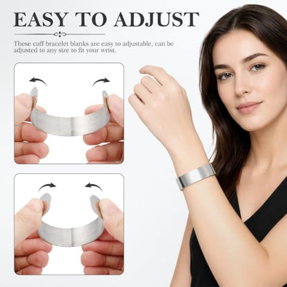Operitacx 8Pcs Bracelet Blanks for Jewelry Making Stainless Steel Cuff Bracelet Blanks for Engraving and Stamping Adjustable Metal Core 2.48 X 2.36 X 0.78 in - size: 8pcs-20mm