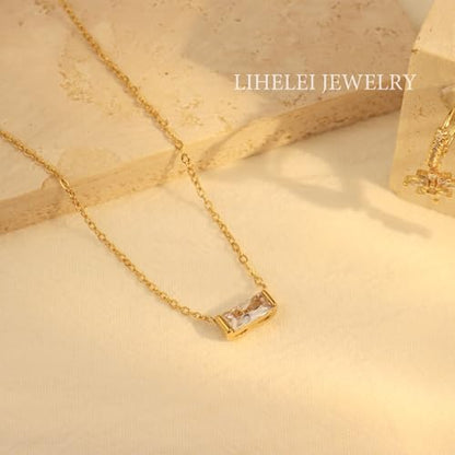 Diamond Pendant Necklaces for Women, Dainty 18k Gold/White Gold Plated Necklace, Gold/Silver Simple Choker Necklaces for Women, Trendy Jewelry Gifts - color: Rectangular -Gold