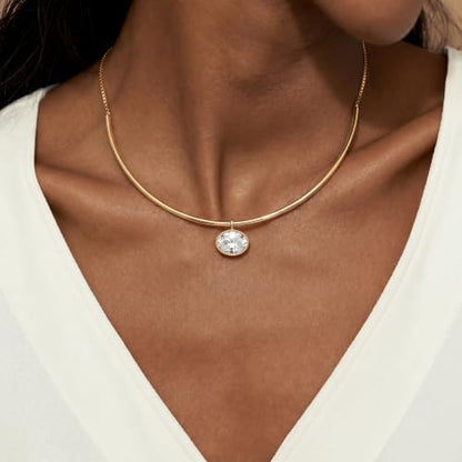 14K Gold Plated Collar Choker Necklace for Women Charm Jewelry | Trendy Dainty Statement Fashion Cubic Zirconia Pendant Necklace - color: 93A