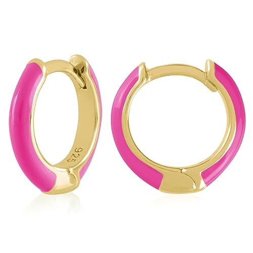 14K Gold Plated Sterling Silver Enamel Color Huggie Hoop Earrings for Women – Wide Range of Vibrant Color Options Available - color: Purple ( Neon )