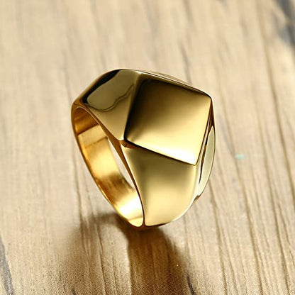 MYNENEY Stainless Steel Square Shape Signet for Men Statement Ring - color: Rhombus Gold