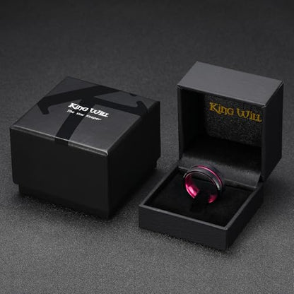 King Will Mens Tungsten Rings for Men Two Tone Grooved Mens Wedding Band Cool - color: Pink