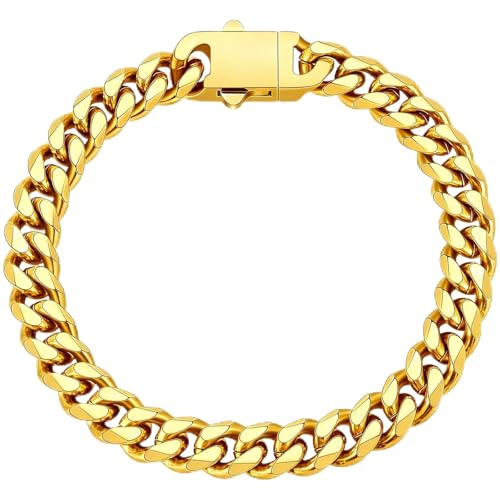Fiusem Cuban link Mens Bracelet | 5mm/7mm/8mm Width, 7.1"/7.5"/7.9" Length Stainless Steel Bracelets for Men - color: 8mm width-gold, size: 7.5 inches