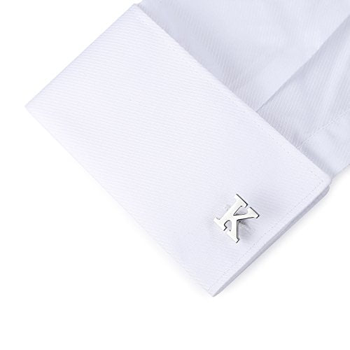 HONEY BEAR Initial Letter Cufflinks for Men Wedding Business | Personalized, Tarnish-Resistant, Steel-Plated Copper Base, Gift Box, for Groomsmen, Father, Husband, Anniversary - style: K Silver