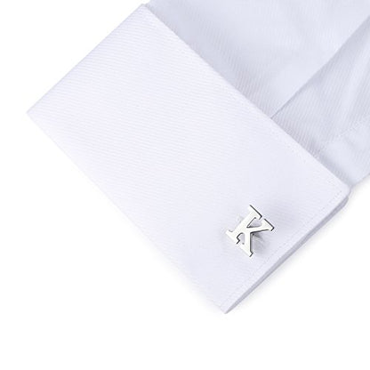 HONEY BEAR Initial Letter Cufflinks for Men Wedding Business | Personalized, Tarnish-Resistant, Steel-Plated Copper Base, Gift Box, for Groomsmen, Father, Husband, Anniversary - style: K Silver