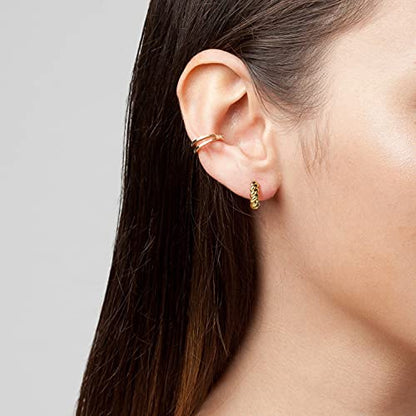 Small Huggie Hoop Earrings For Women, Real Gold Plated Croissant Square Round Earrings Lightweight Everyday Jewelry Hypoallergenic for Sensitive Ears - color: Gold Slim Twist