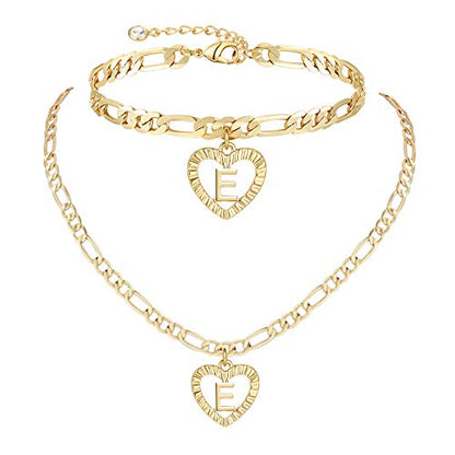 YANODA Gold Initial Pendant Necklace Anklet Bracelet for Women 14K Gold Plated Figaro Chain Letter Initial Heart Necklace Anklets Alphabet Foot Jewelry Personalized Jewelry for Women - style: E