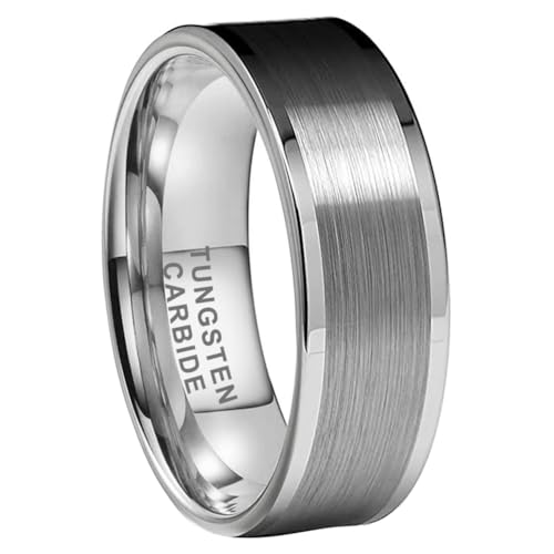 TUTISS 8mm Silver/Black/Gunmetal/Gold Tungsten Rings for Men Women Fashion Engagement Wedding Bands Matte Polished Pipe Cut Comfort Fit - color: 8mm Silver Tungsten