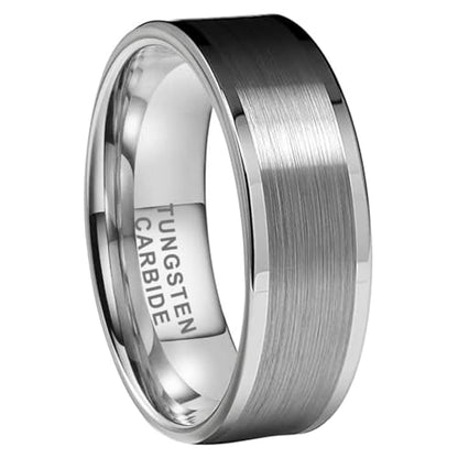 TUTISS 8mm Silver/Black/Gunmetal/Gold Tungsten Rings for Men Women Fashion Engagement Wedding Bands Matte Polished Pipe Cut Comfort Fit - color: 8mm Silver Tungsten
