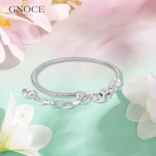 GNOCE Stainless Steel Snake Chain Charm Bracelet W/Safety Gift for Women - color: Adjustable