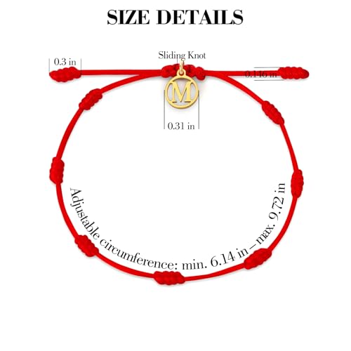 Red String Bracelet with Initial Letter and 7 Protective Knots – Adjustable Kabbalah Bracelet for Women & Men, Personalized Good Luck Charm for Positive Energy - color: M