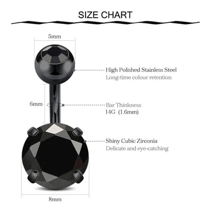 VCMART Belly Button Ring Short Bar Belly Ring Short Belly Button Rings Surgical Steel 6mm Belly Rings for Women Small Belly Button Piercing Navel Rings Piercing Jewelry - color: H -black