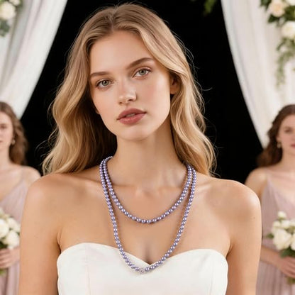 Long Pearl Necklace for Women Dainty Zircon Bead Pearl Necklace Layered Faux Pearls Necklaces Long Wedding Long Pearl Necklace Delicate Jewelry for Brides - color: Gray-D