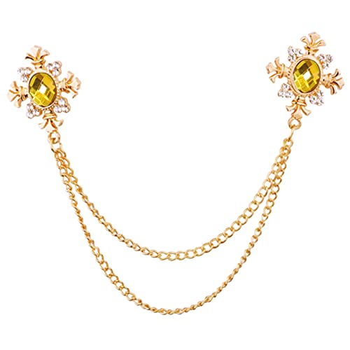 Elegant Cross With Hanging Chain Brooch Gold Silver Plated Oval Crystal Rhinestone Corsage Tassel Chain Suit Jacket Brooch Pin for Men Husband Gifts - color: gold+yellow