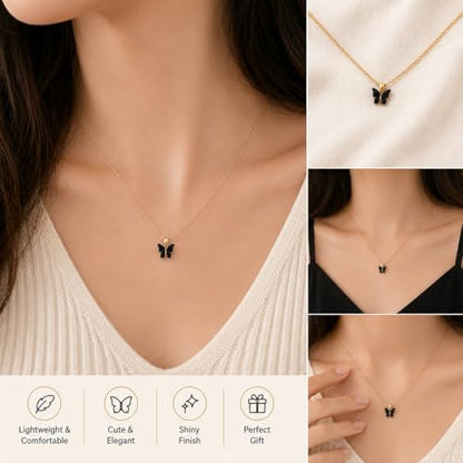 Rrdaily 9 Pcs Dainty Colorful Butterfly Pendant Necklace Set for Women,Bohemian Acrylic Butterfly Chain Necklace Cute Jewelry Gift - style: White card