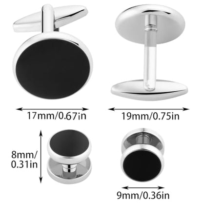 GWD Mens Cufflinks Stainless Steel Tuxedo Shirt Studs Set with Gift Box Black Cuff link Jewelry Gift Wedding Business - style: silver